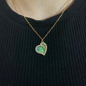 Women Gold Heart Zircon Stone Necklace Jewelry